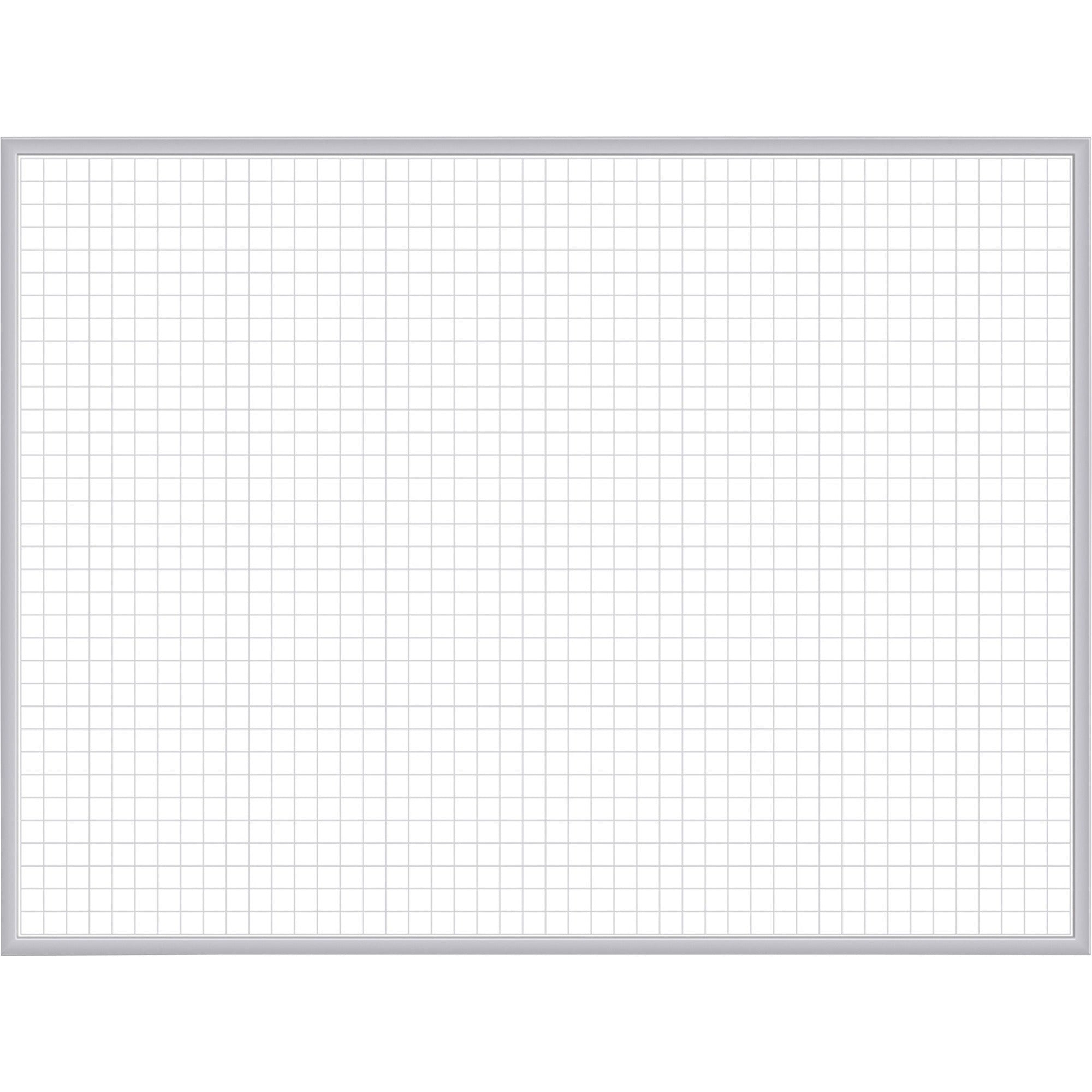 Ghent Grid Whiteboard, 96" x 48", White Steel Surface, Satin Aluminum Frame, Rectangle, Horizontal, Magnetic, Grid Pattern, Stain/Ghost/Fade Resistant, Accessory Tray, 1 Each