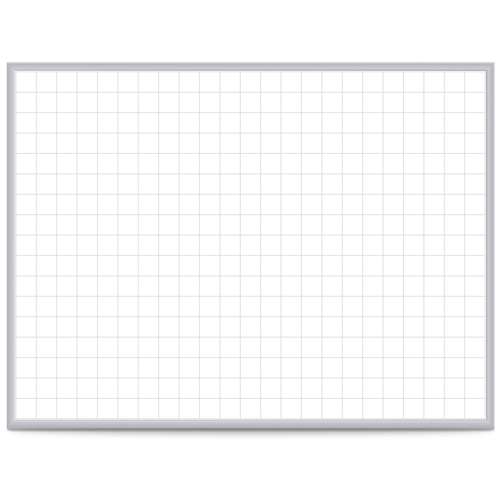 Ghent Grid Whiteboard, 48" x 36", White Steel Surface, Satin Aluminum Frame, Magnetic, Grid Pattern, Stain/Ghost/Fade Resistant, Accessory Tray, 1 Each