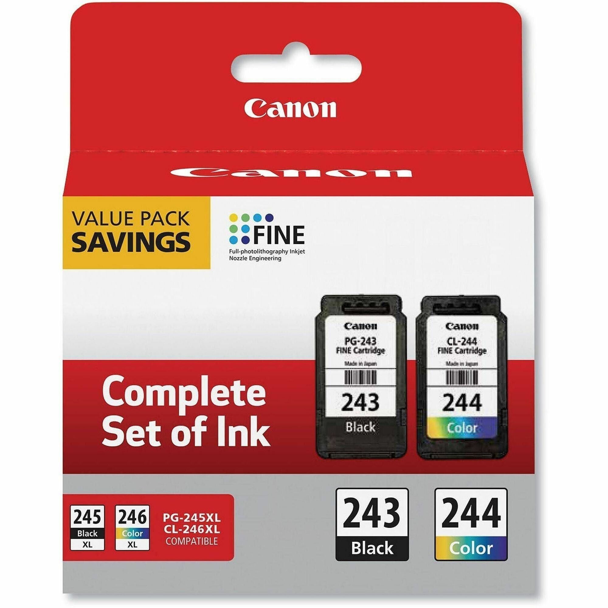 Canon PG-243 / CL-244 Original Laser Ink Cartridge - Value Pack - Black, Color Pack