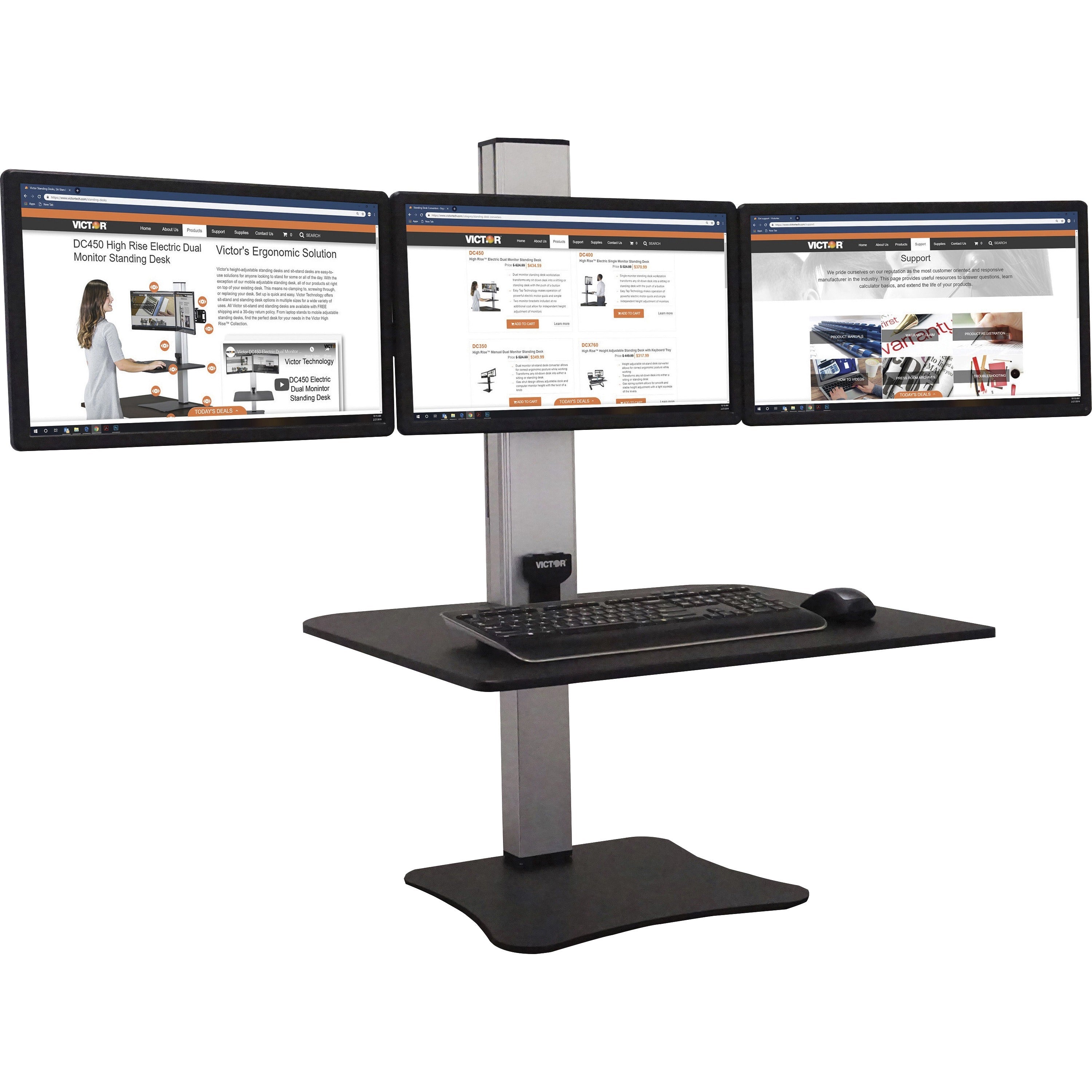 23" to 34" Screen Support - 37.50 lb Load Capacity - 20" Height x 28" Width x 23" Depth - Desktop, Tabletop - High Pressure Laminate (HPL) - Wood, Steel, Aluminum - Black, Aluminum
