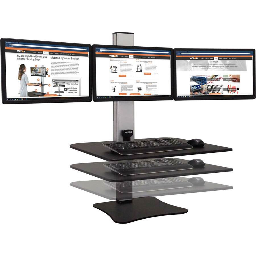 23" to 34" Screen Support - 37.50 lb Load Capacity - 20" Height x 28" Width x 23" Depth - Desktop, Tabletop - High Pressure Laminate (HPL) - Wood, Steel, Aluminum - Black, Aluminum