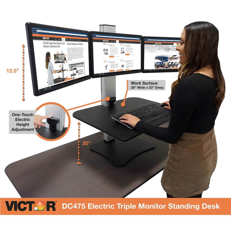 23" to 34" Screen Support - 37.50 lb Load Capacity - 20" Height x 28" Width x 23" Depth - Desktop, Tabletop - High Pressure Laminate (HPL) - Wood, Steel, Aluminum - Black, Aluminum