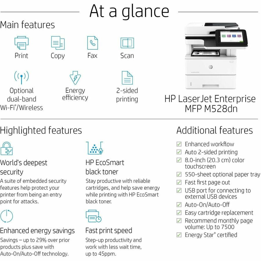 HP LaserJet M528dn Laser Multifunction Printer - Monochrome