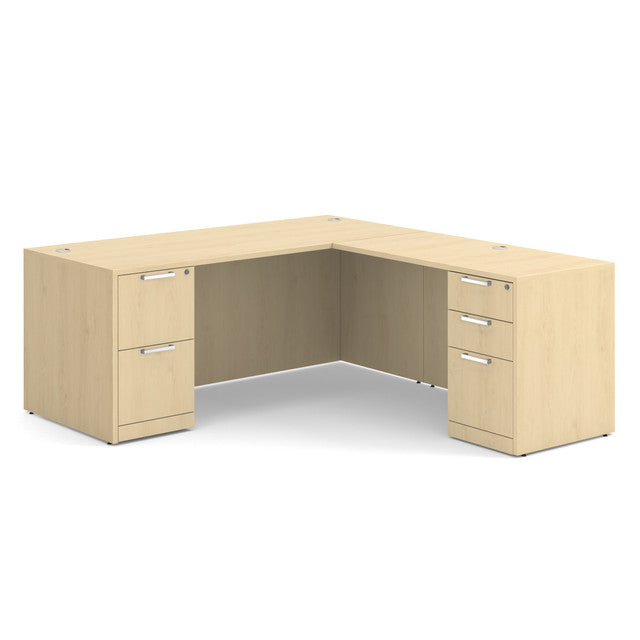OfficeSource Laminate Double Full Pedestal ''L'' Desk - 71'' x 30'' - Maple