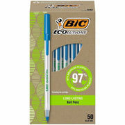 BIC Ecolutions Round Stic Ball Point Pen - 1 mm Pen Point - Blue Ink - Semi Clear Barrel - 50 / Box