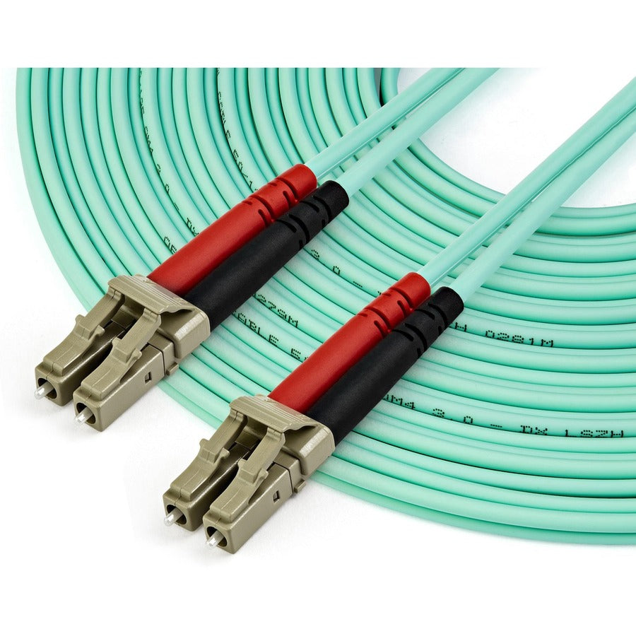 StarTech.com Fiber Optic Duplex Patch Network Cable, LC to LC, 32.81 ft, OM4, 50/125 µm, LSZH Jacket, Aqua, 100 Gbit/s, 1 Each