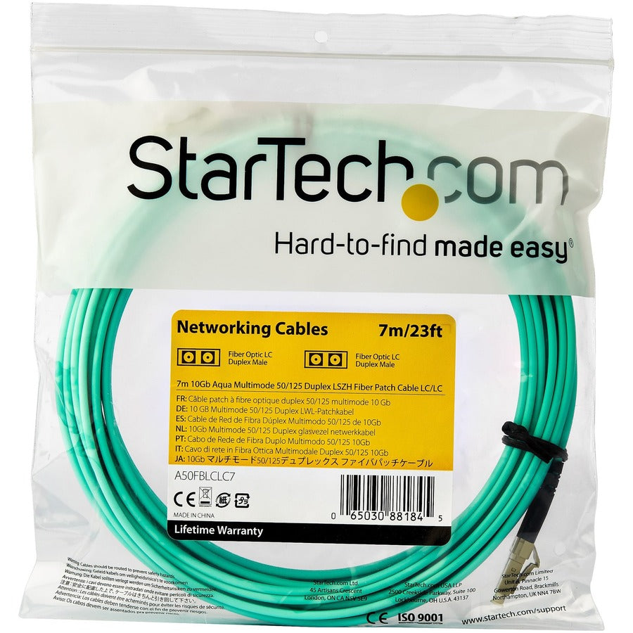 StarTech.com Fiber Optic Duplex Patch Network Cable - 22.97 ft Fiber Optic Network Cable for Network Device - First End: 2 x LC Network - Male - Second End: 2 x LC Network - Male - 10 Gbit/s - Patch Cable - 50/125 &micro;m - Aqua - 1 Each