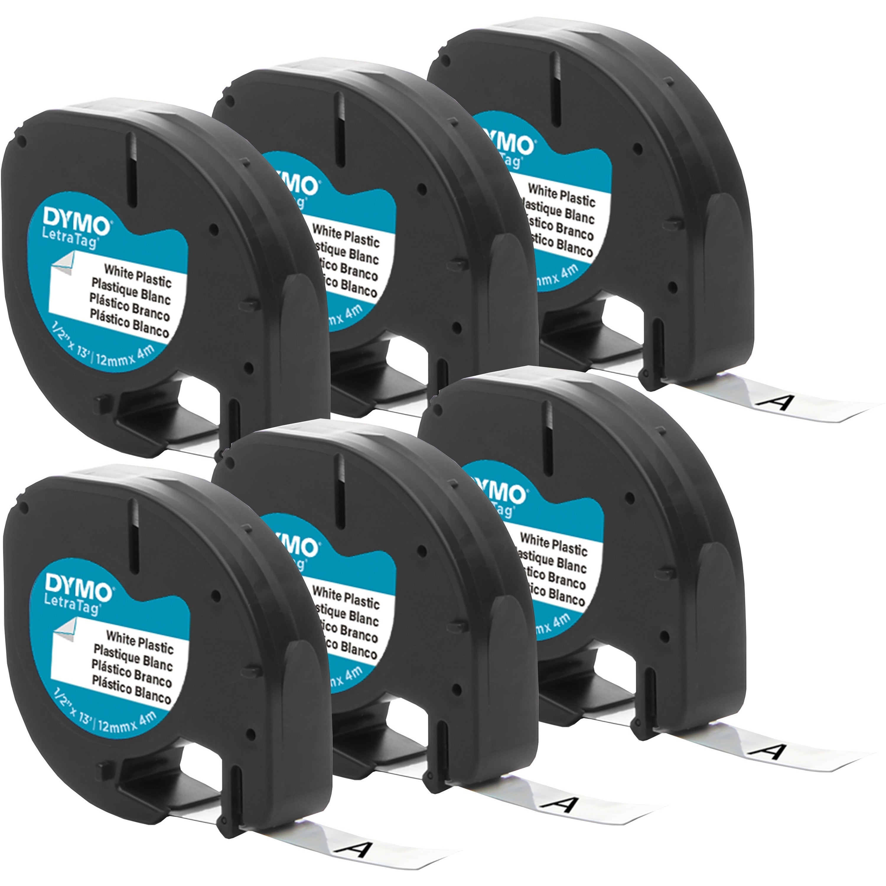 Dymo LetraTag Labelmaker Plastic Labels - 1/2" Width - White - Plastic - 6 / Box