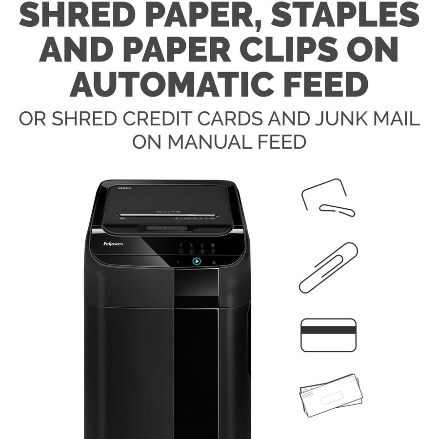 Micro Cut - 600 Per Pass - for shredding Staples, Paper Clip, Paper, Credit Card, Junk Mail - 0.078" x 0.547" Shred Size - P-5 - 9" Throat - 22 gal Wastebin Capacity - Black