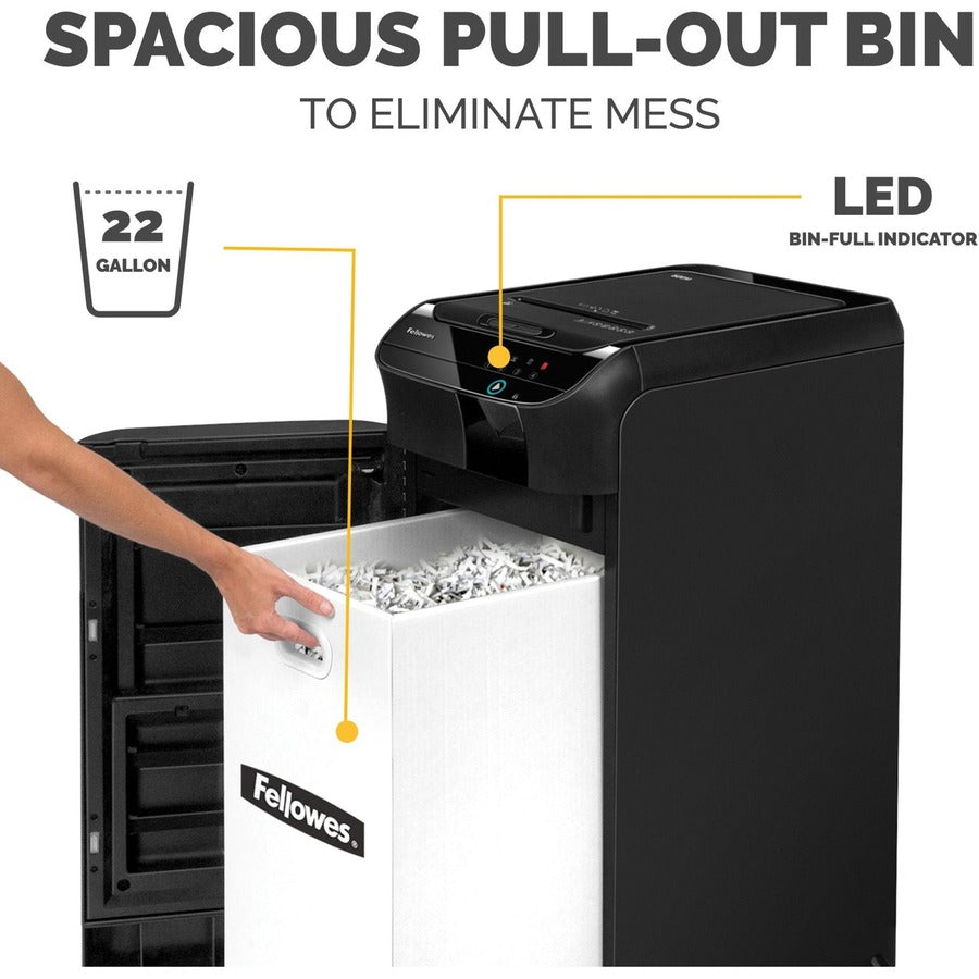 Micro Cut - 600 Per Pass - for shredding Staples, Paper Clip, Paper, Credit Card, Junk Mail - 0.078" x 0.547" Shred Size - P-5 - 9" Throat - 22 gal Wastebin Capacity - Black