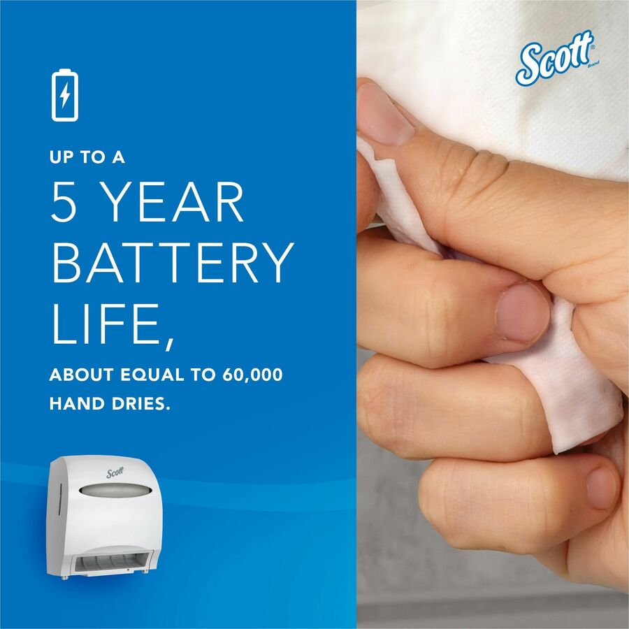 Scott Essential Automatic Hard Roll Towel Dispenser - Touchless Dispenser - 15.8" Height x 12.7" Width x 9.6" Depth - White - Durable, Key Lock, Jam Resistant - 1 Carton