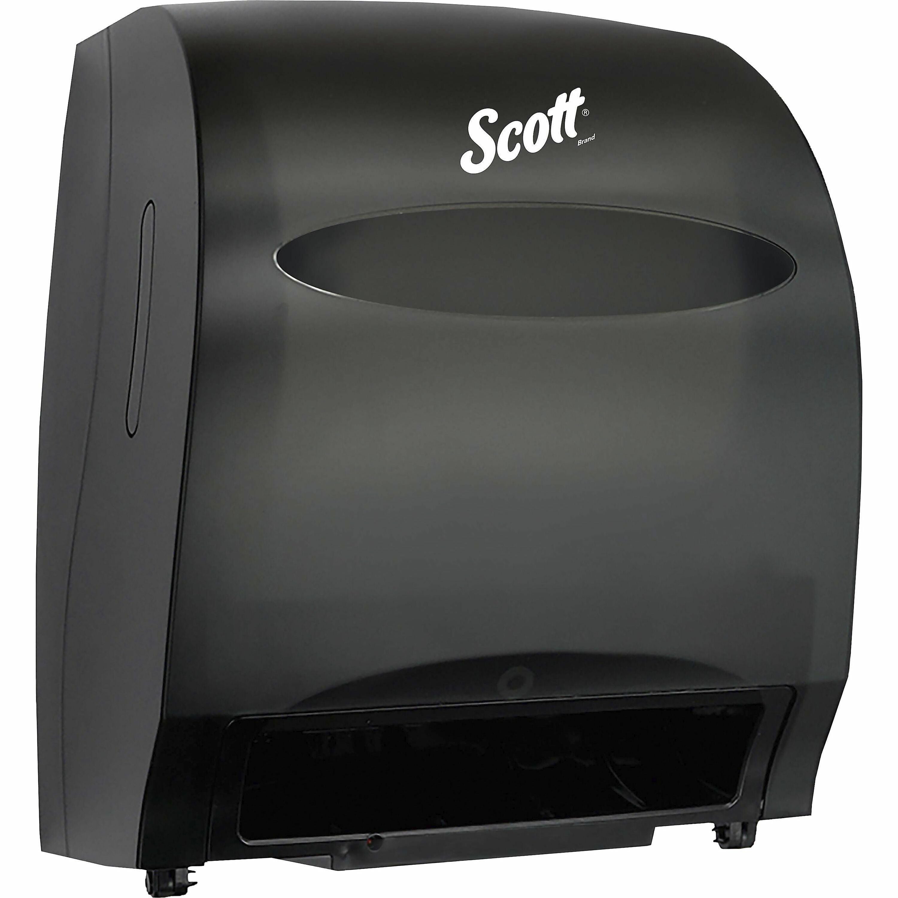 Scott Essential Automatic Hard Roll Towel Dispenser - Touchless Dispenser - 15.8" Height x 12.7" Width x 9.6" Depth - Black - Durable, Key Lock, Jam Resistant, Emergency Feed Knob, Spring Lock - 1 Carton