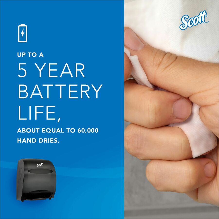 Scott Essential Automatic Hard Roll Towel Dispenser - Touchless Dispenser - 15.8" Height x 12.7" Width x 9.6" Depth - Black - Durable, Key Lock, Jam Resistant, Emergency Feed Knob, Spring Lock - 1 Carton