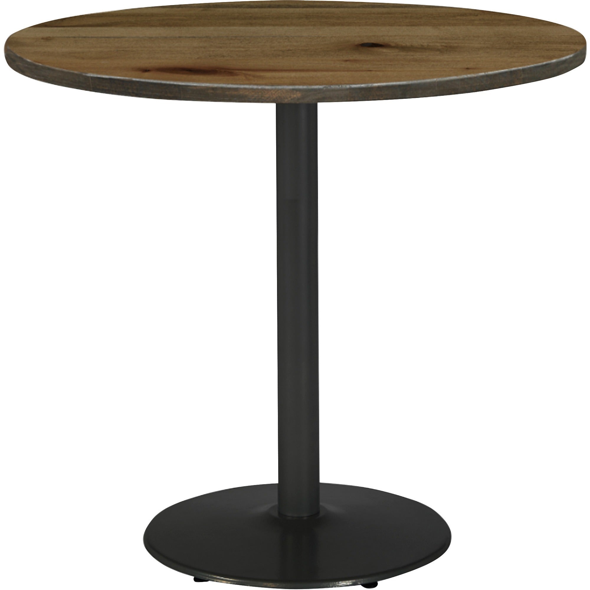 KFI 36" Round Vintage Wood Bistro Table, Natural Finish, 36" Height, Black Frame, 1 Each