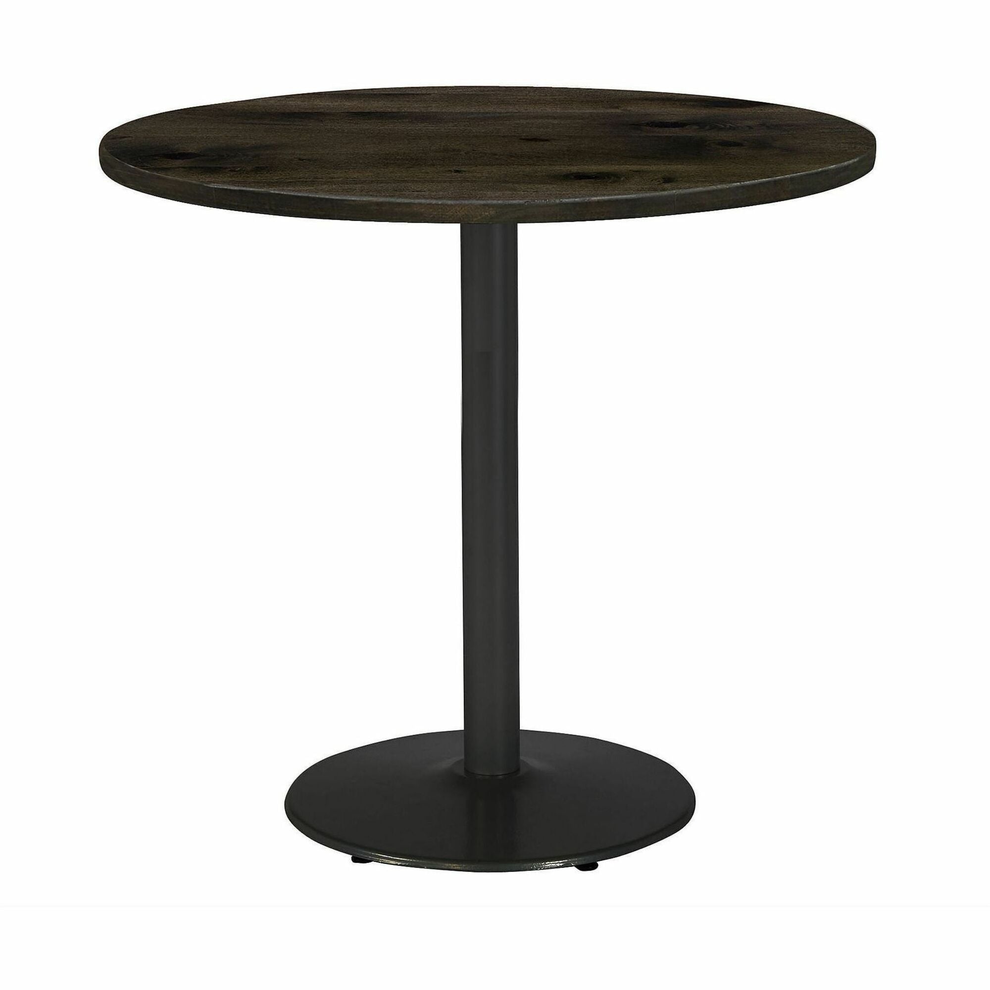 KFI 36" Round Vintage Wood Bistro Table, Barnwood Finish, 36" Height, Black Frame, 1 Each