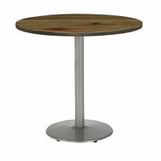 KFI 42" Round Vintage Wood Bistro Table, Natural Finish, 42" Height, Silver Frame, 1 Each
