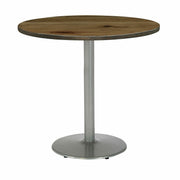 KFI 36" Round Vintage Wood Bistro Table, Natural Finish, 36" Height, Silver Frame, 1 Each