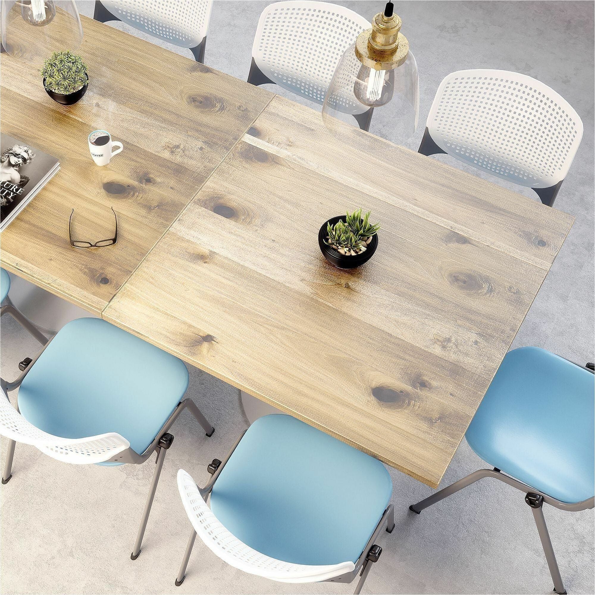 KFI 36" Square Vintage Wood Bistro Table, Natural Finish, 36" Height, Black Frame, 1 Each