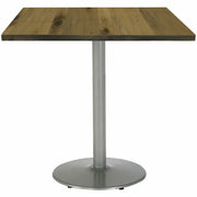 KFI 42" Square Vintage Wood Bistro Table, Natural Finish, 42" Height, Square Top, Silver Frame, 1 Each