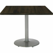 KFI 36" Square Wood Pedestal Table, Espresso Vintage Wood Top, Silver Pedestal Base, Assembly Required, 1 Each