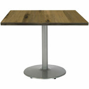 KFI 42" Square Wood Pedestal Table, Natural Vintage Wood Top, Silver Pedestal Base, Square Shape, 1 Each