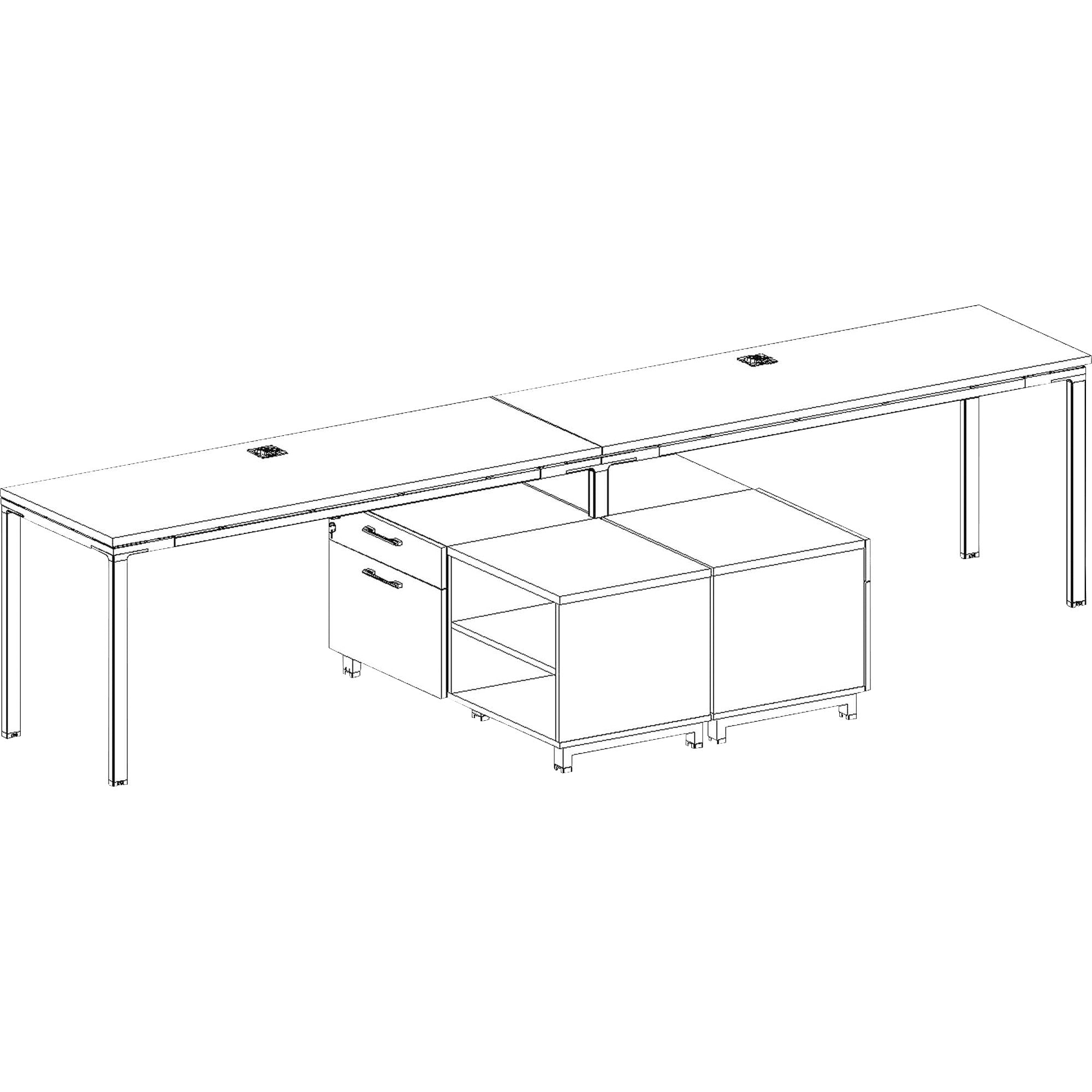 Boss 2 Desks Side by Side with 2 Cabinets - 29.5" Height x 60" Width x 24" Depth - Finish: Driftwood - 1 Each