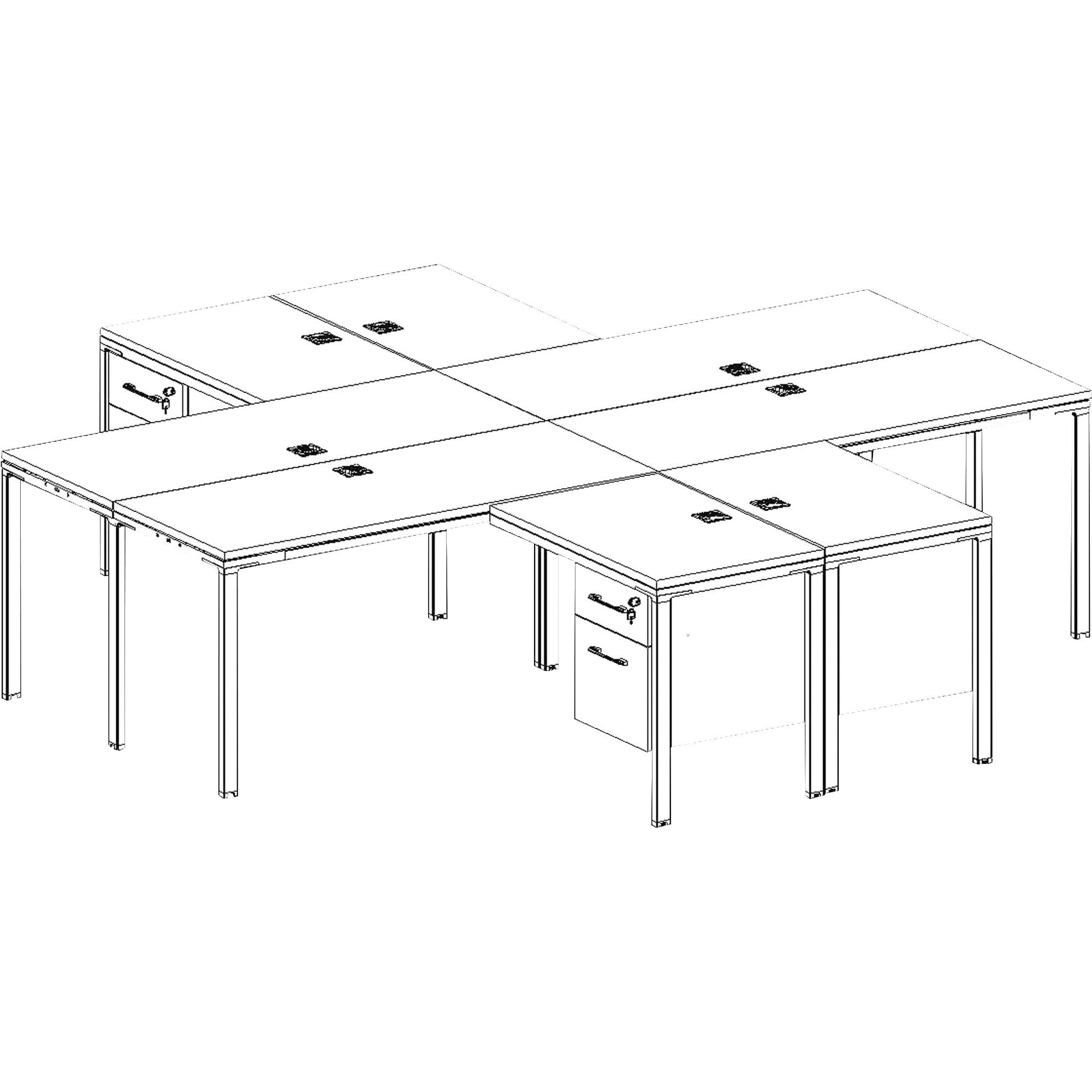 Boss 4 - L Shaped Desk Units, 4 Pedestals - 29.5" Height x 48" Width x 24" Depth - Finish: Driftwood - 1 Each