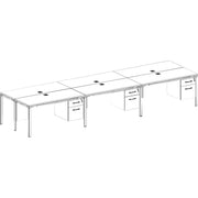 Boss 6 Desks 3 Side by Side and 3 Face to Face with 6 Pedestals - 29.5" Height x 48" Width x 24" Depth - Finish: Driftwood - 1 Each