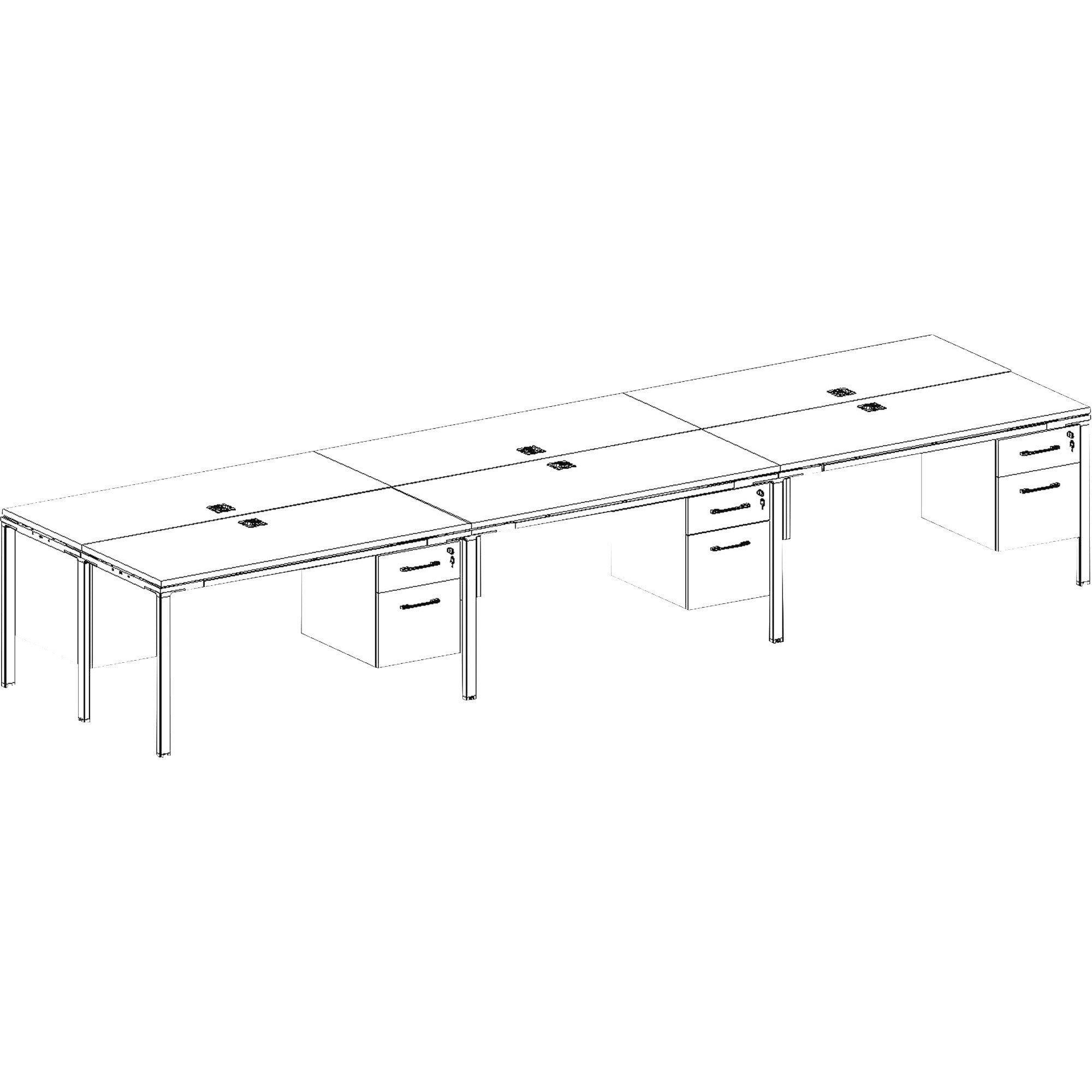Boss 6 Desks 3 Side by Side and 3 Face to Face with 6 Pedestals - 29.5" Height x 48" Width x 24" Depth - Finish: Driftwood - 1 Each