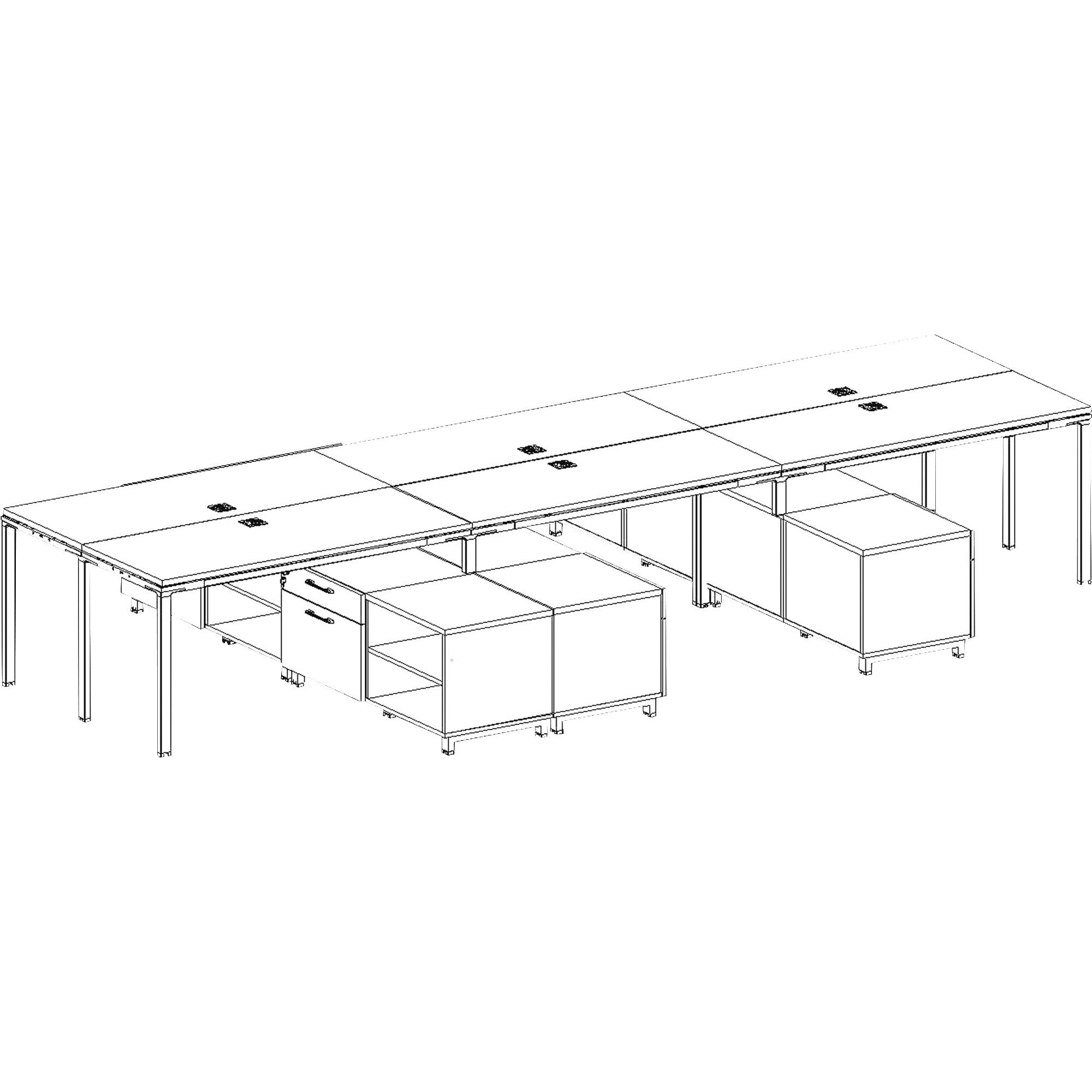 Boss Simple System 6 Desks with 6 Cabinets, 3 Side by Side & 3 Face to Face, Driftwood Finish, 29.5"H x 60"W x 24"D, 1 Each
