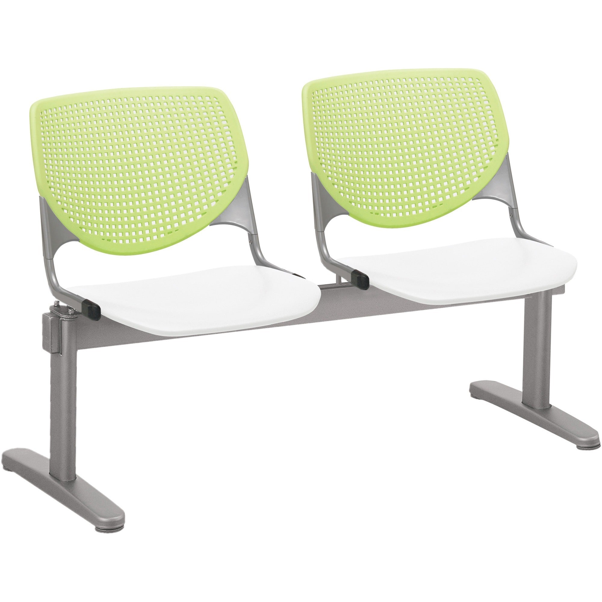KFI Kool 2 Seat Beam Chair - White Seat Color - Polypropylene Seat Material - Lime Green Back Color - Polypropylene, Aluminum Alloy Back Material - Powder Coated Silver Frame Color - Tubular Steel Frame Material - 1 Each
