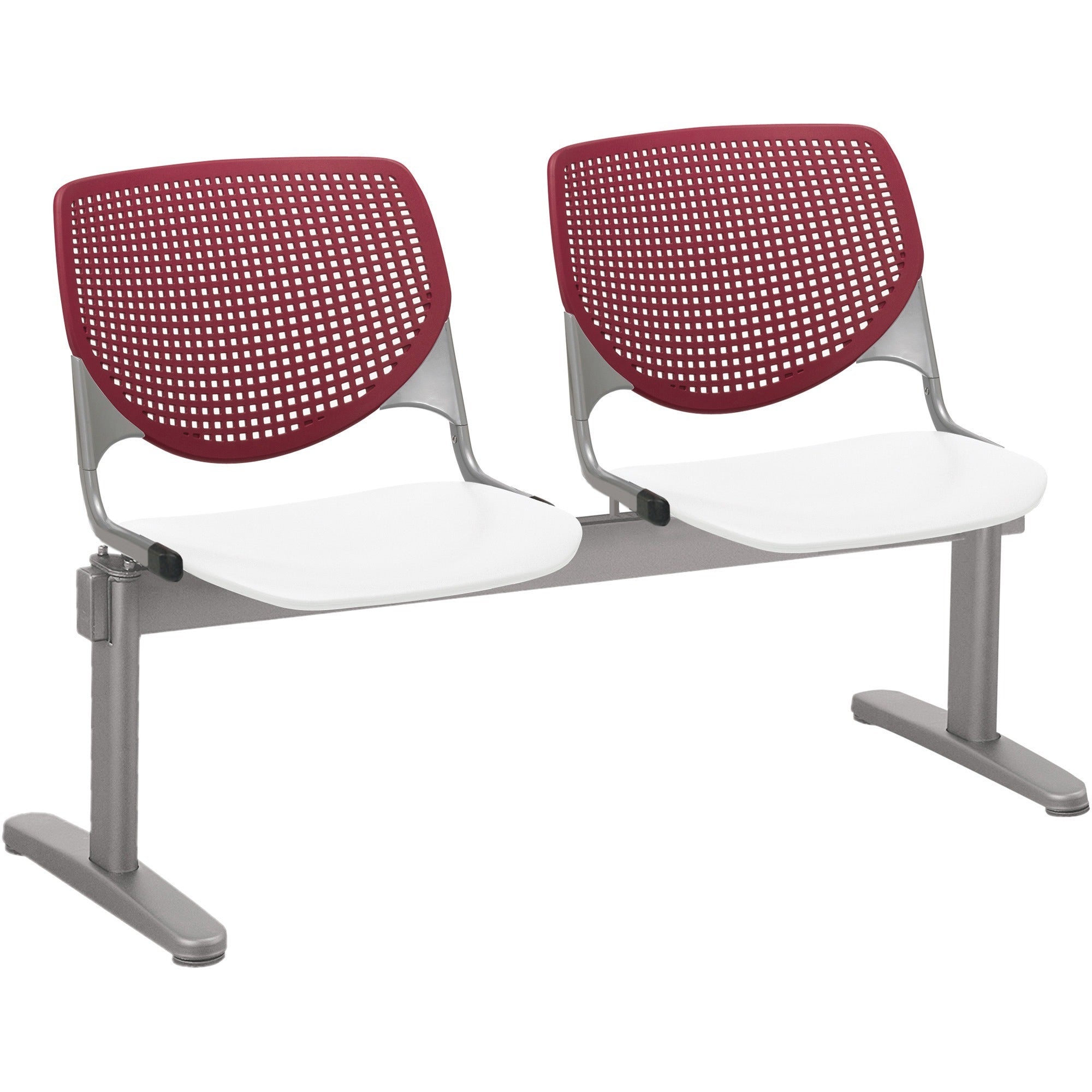 KFI Kool 2 Seat Beam Chair - White Seat Color - Polypropylene Seat Material - Burgundy Back Color - Polypropylene, Aluminum Alloy Back Material - Powder Coated Silver Frame Color - Tubular Steel Frame Material - 1 Each