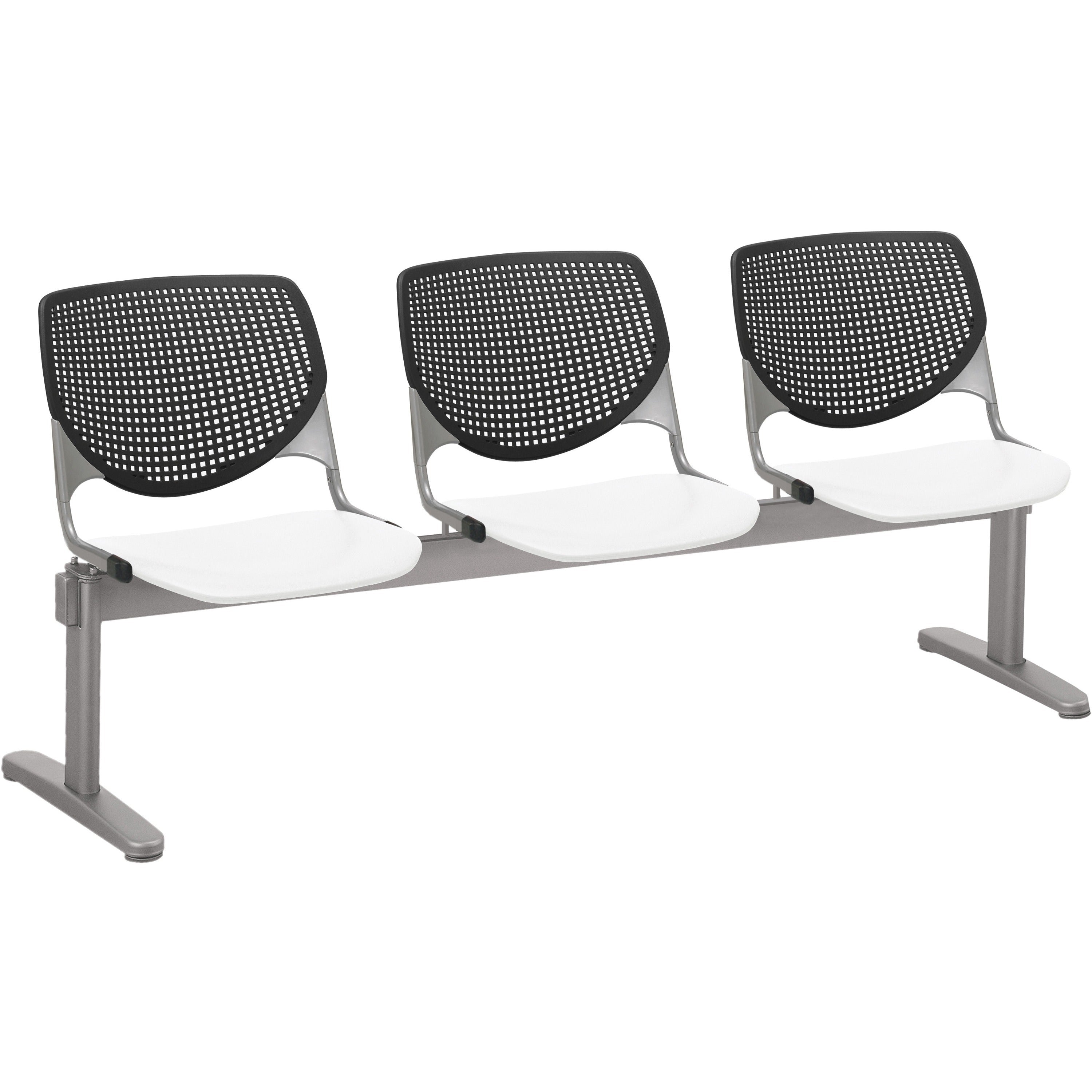 KFI Kool 3 Seat Beam Chair - White Seat Color - Polypropylene Seat Material - Black Back Color - Polypropylene, Aluminum Alloy Back Material - Powder Coated Silver Frame Color - Tubular Steel Frame Material - 1 Each