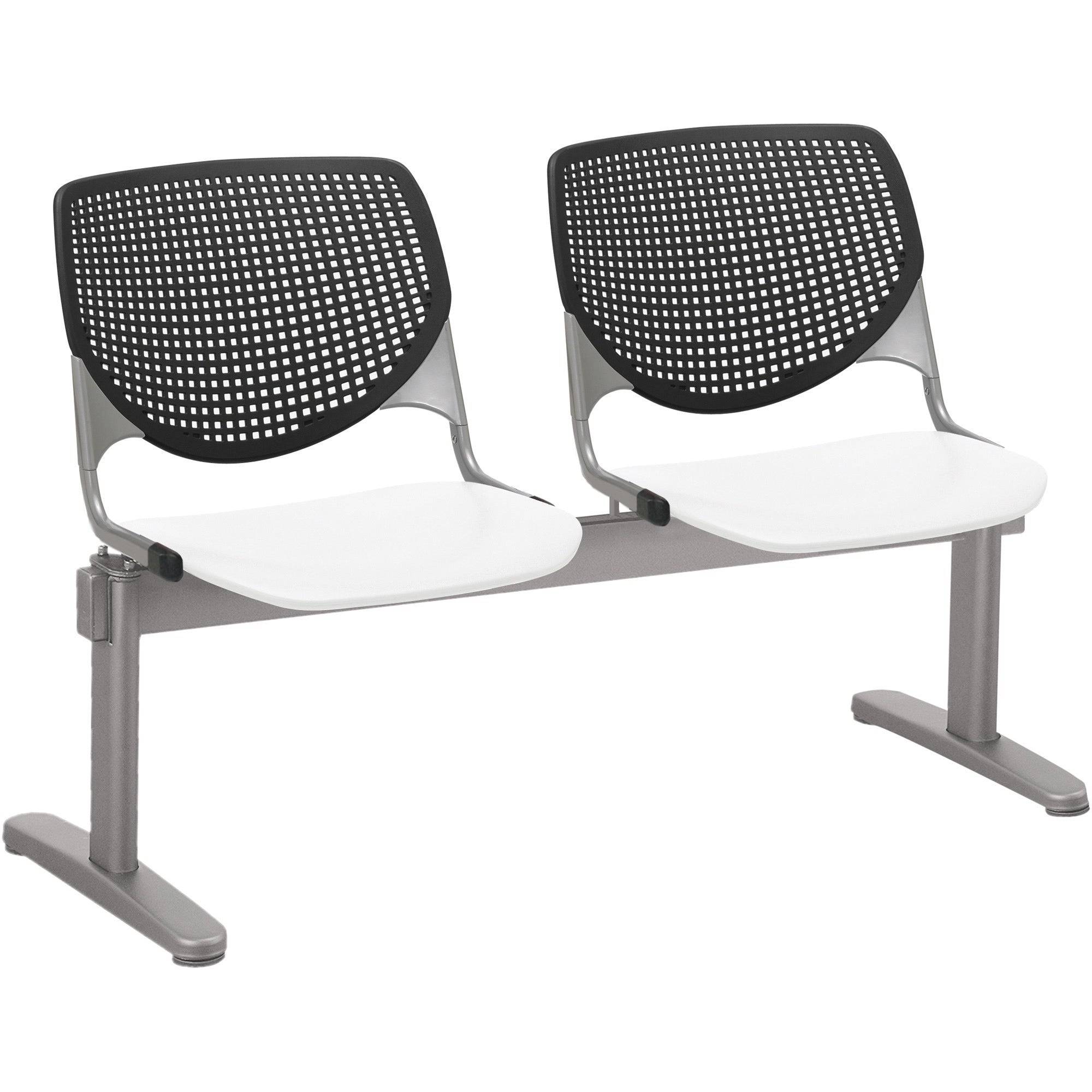 KFI Kool 2 Seat Beam Chair - White Seat Color - Polypropylene Seat Material - Black Back Color - Polypropylene, Aluminum Alloy Back Material - Powder Coated Silver Frame Color - Tubular Steel Frame Material - 1 Each