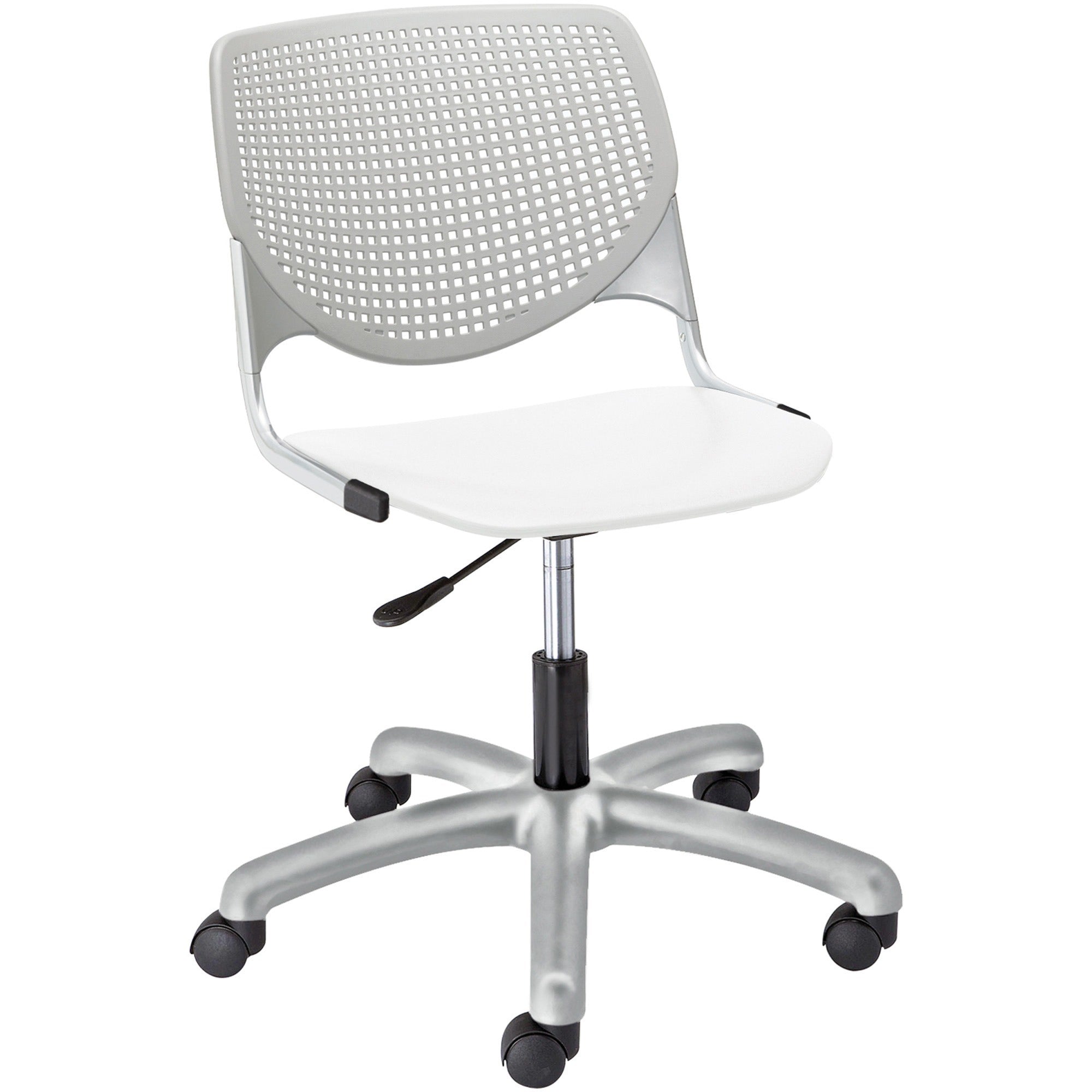 KFI Kool Task Chair With Perforated Back - White Seat Color - Polypropylene Seat Material - Light Gray Back Color - Polypropylene, Aluminum Alloy Back Material - Powder Coated Silver Frame Color - Tubular Steel Frame Material - 5-star Base - 1 Each