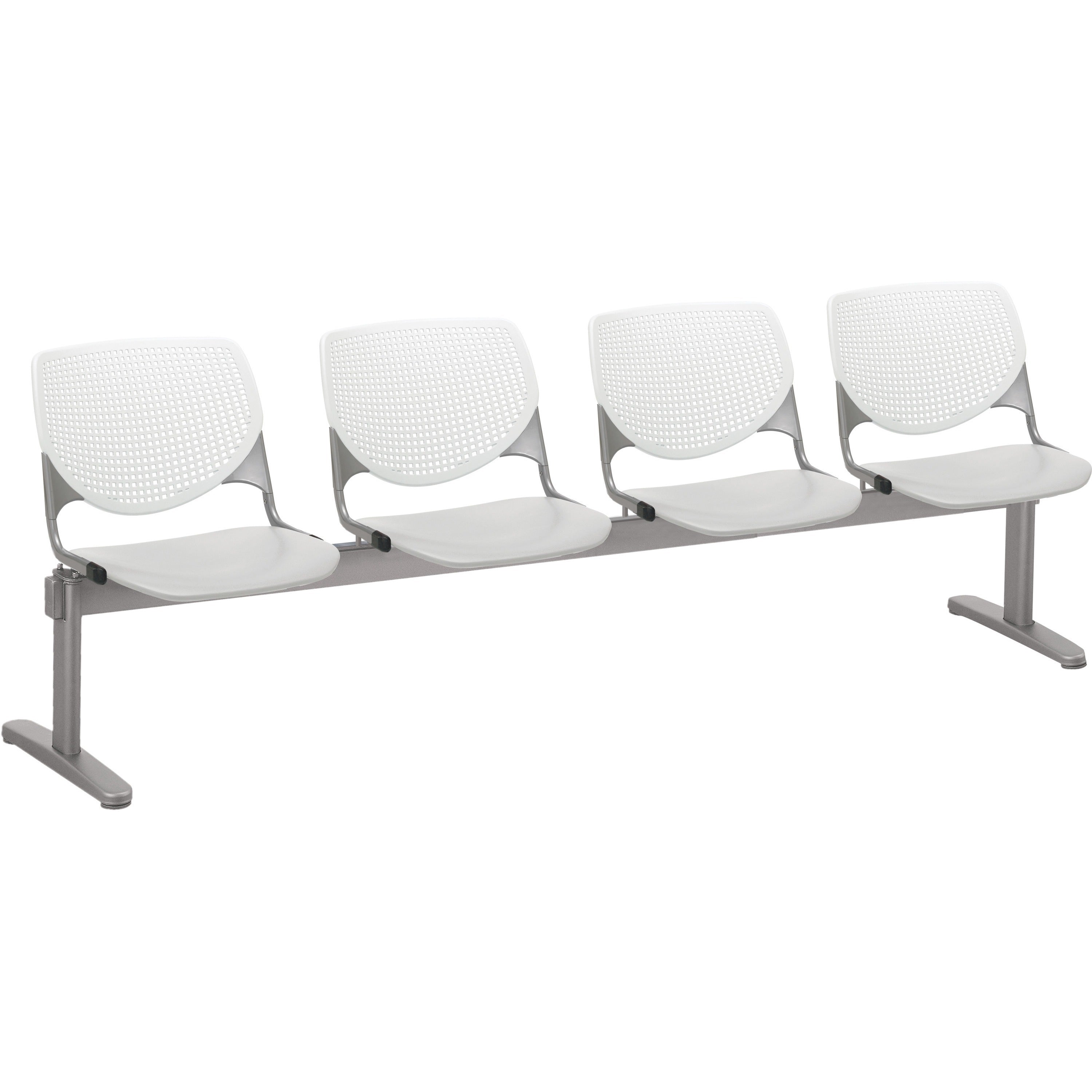 KFI Kool 4 Seat Beam Chair - Light Gray Seat Color - Polypropylene Seat Material - White Back Color - Polypropylene, Aluminum Alloy Back Material - Powder Coated Silver Frame Color - Tubular Steel Frame Material - 1 Each