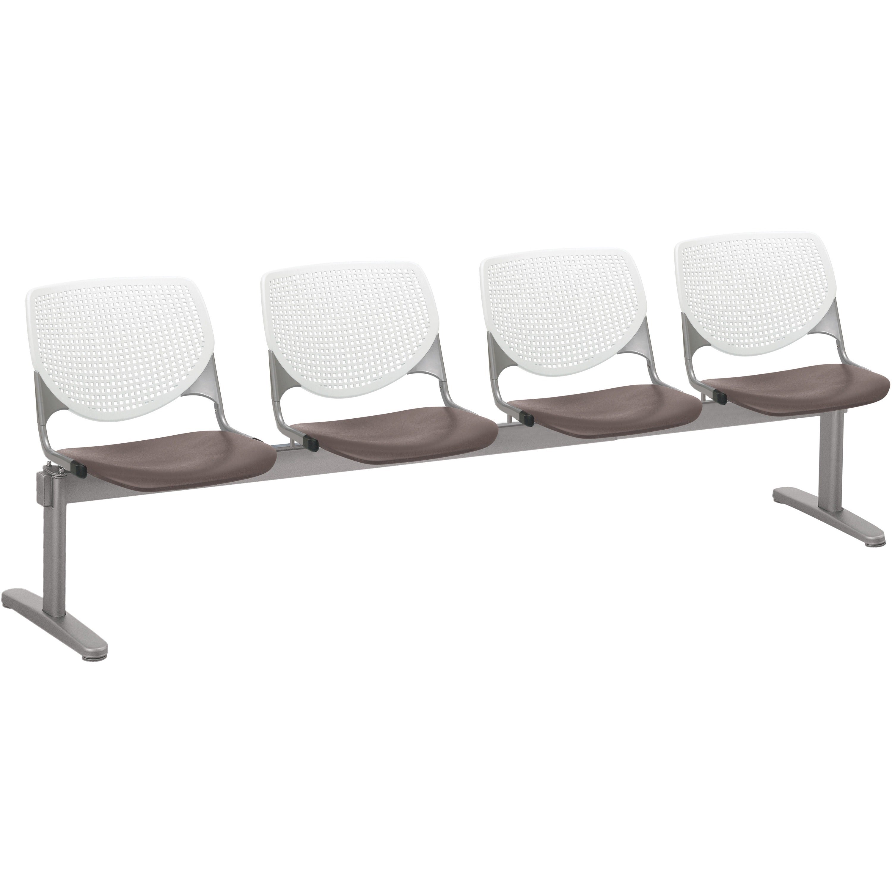 KFI Kool 4 Seat Beam Chair - Brownstone Seat Color - Polypropylene Seat Material - White Back Color - Polypropylene, Aluminum Alloy Back Material - Powder Coated Silver Frame Color - Tubular Steel Frame Material - 1 Each