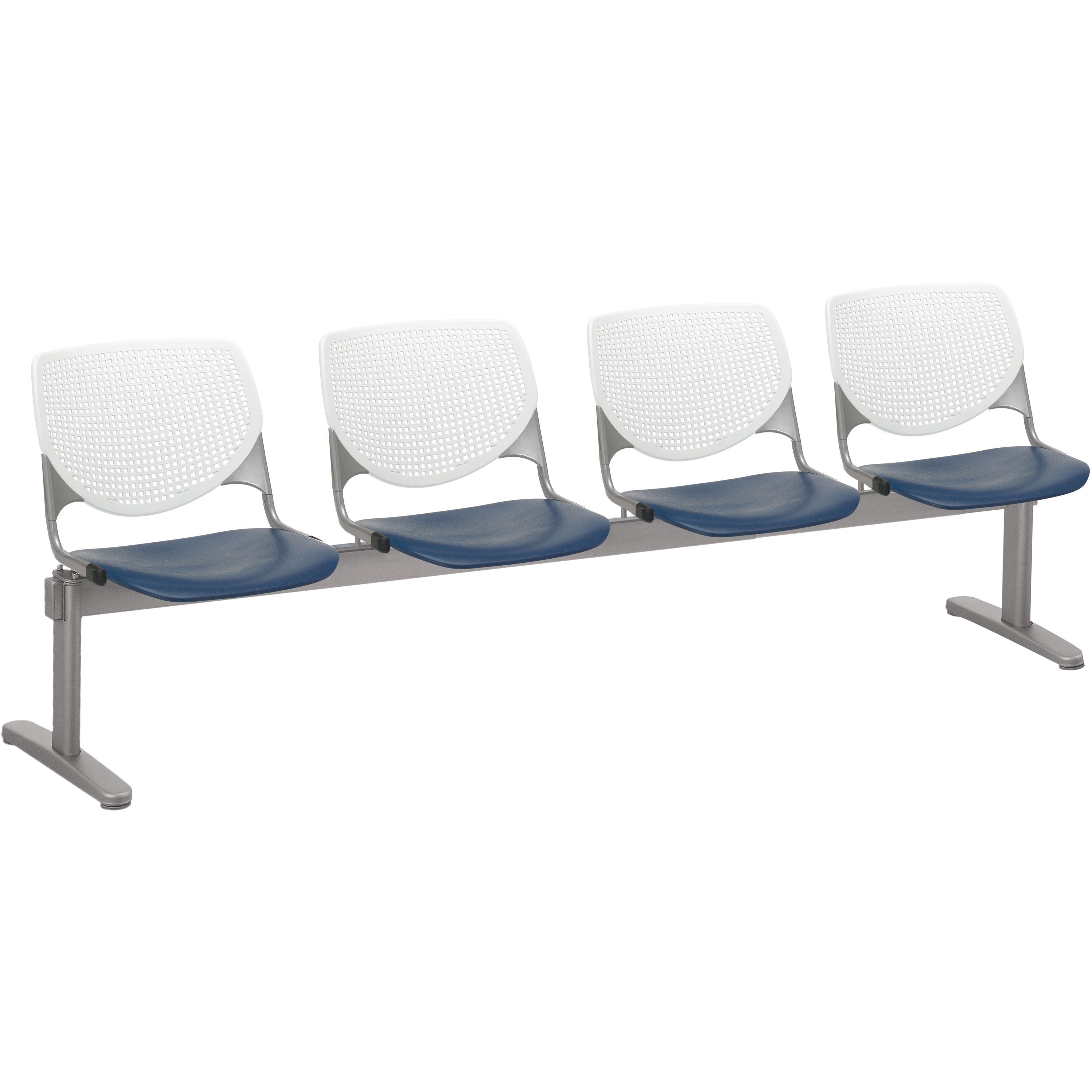 KFI Kool 4 Seat Beam Chair - Navy Seat Color - Polypropylene Seat Material - White Back Color - Polypropylene, Aluminum Alloy Back Material - Powder Coated Silver Frame Color - Tubular Steel Frame Material - 1 Each