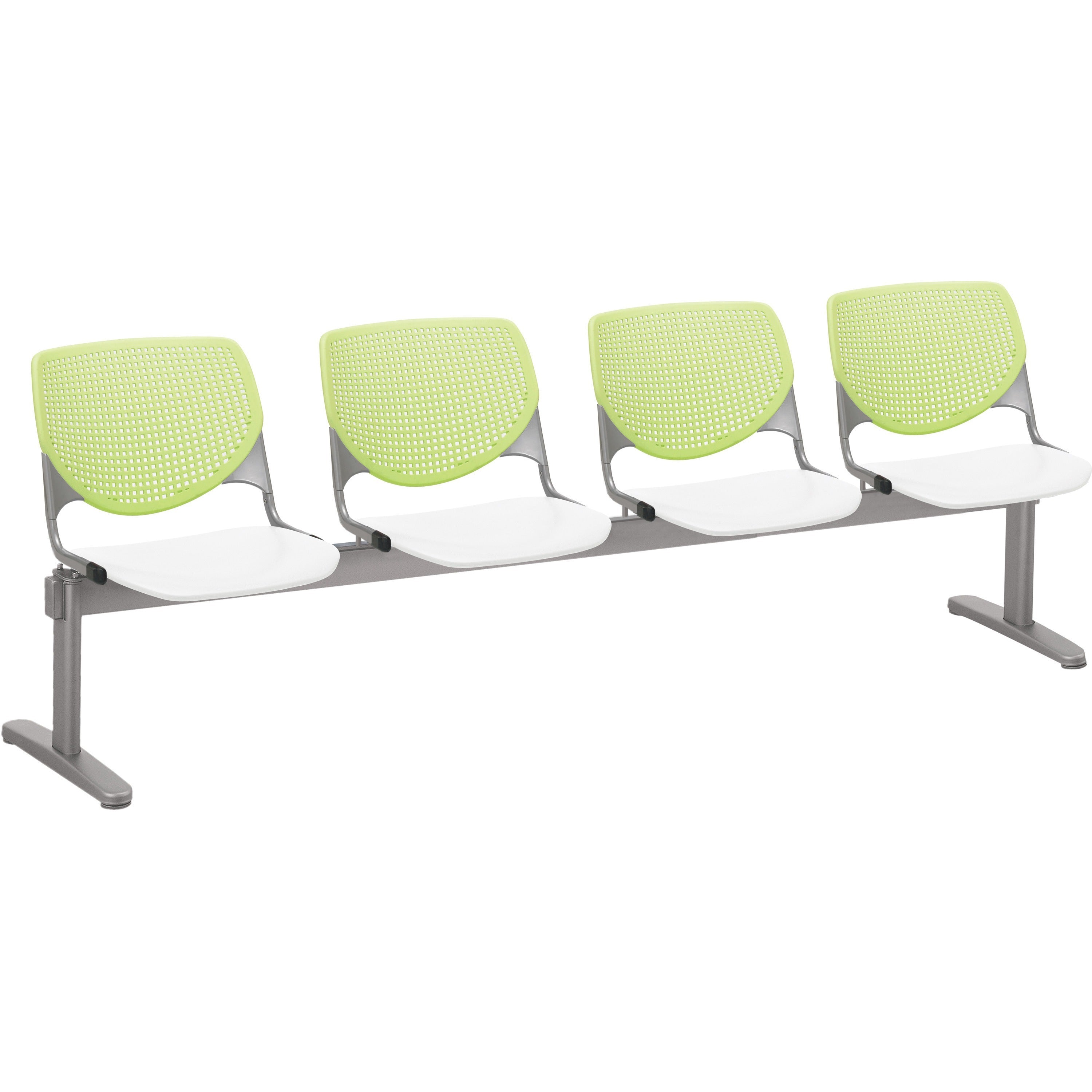 KFI Kool 4 Seat Beam Chair - White Seat Color - Polypropylene Seat Material - Lime Green Back Color - Polypropylene, Aluminum Alloy Back Material - Powder Coated Silver Frame Color - Tubular Steel Frame Material - 1 Each