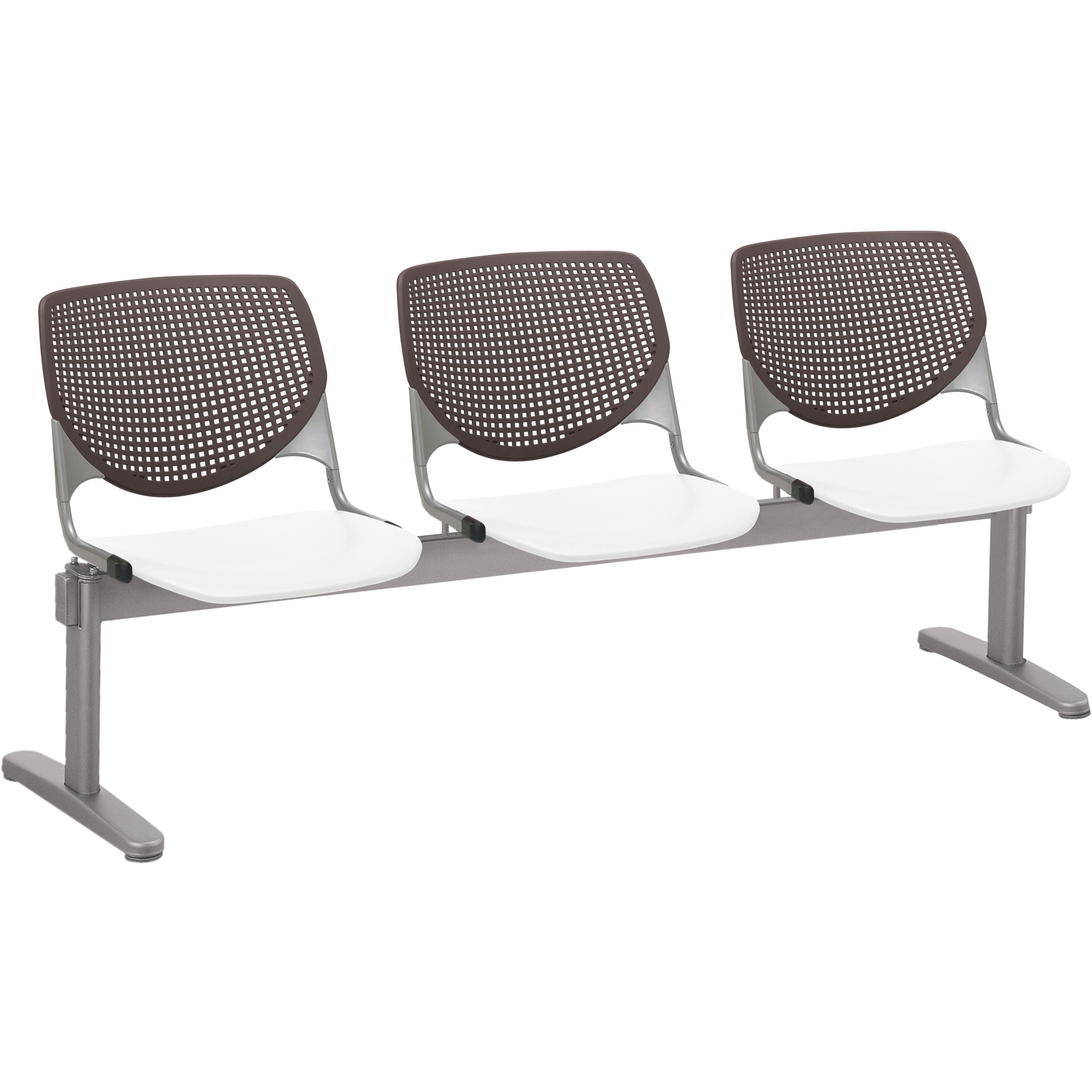 KFI Kool 3 Seat Beam Chair - White Seat Color - Polypropylene Seat Material - Brownstone Back Color - Polypropylene, Aluminum Alloy Back Material - Powder Coated Silver Frame Color - Tubular Steel Frame Material - 1 Each