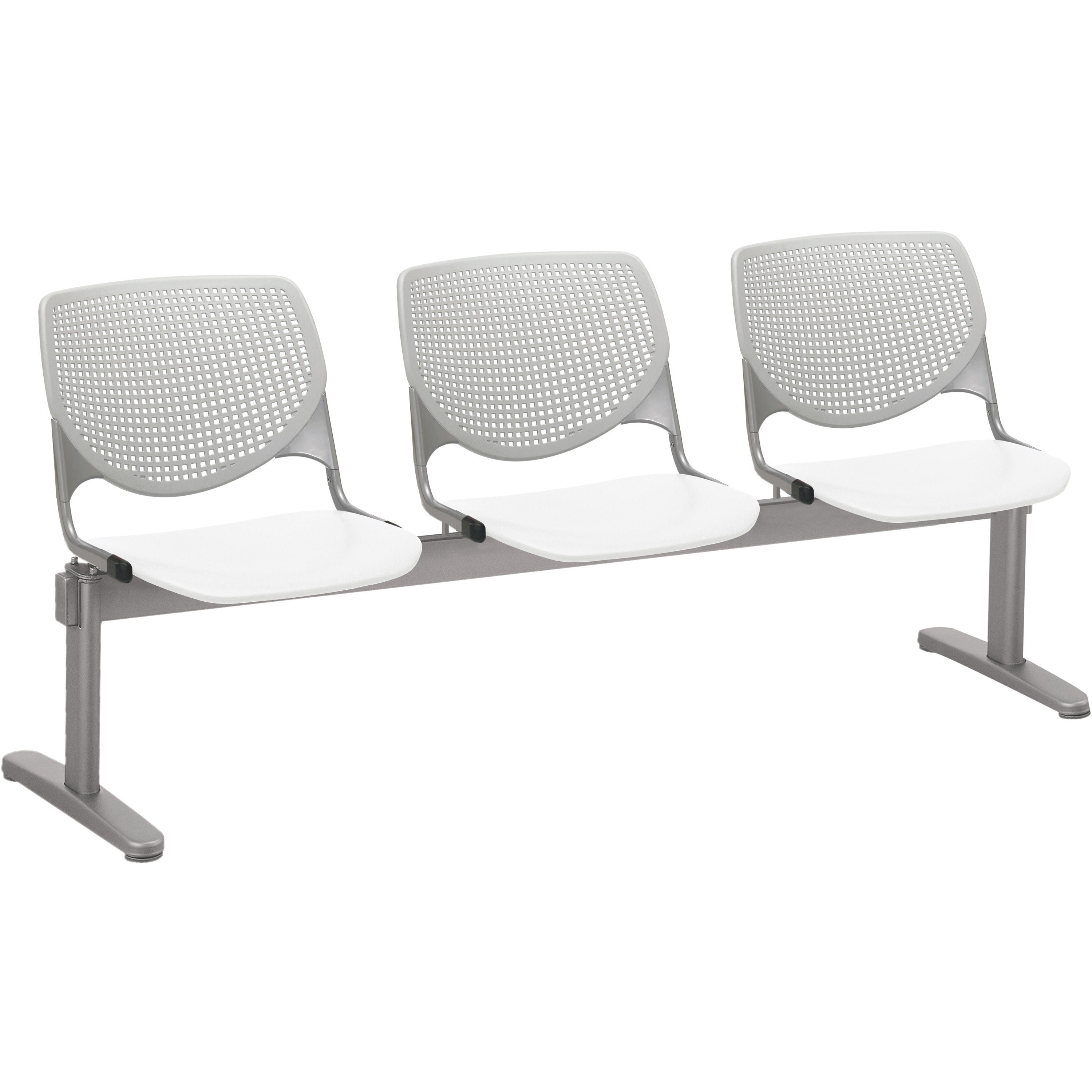 KFI Kool 3 Seat Beam Chair - White Seat Color - Polypropylene Seat Material - Light Gray Back Color - Polypropylene, Aluminum Alloy Back Material - Powder Coated Silver Frame Color - Tubular Steel Frame Material - 1 Each