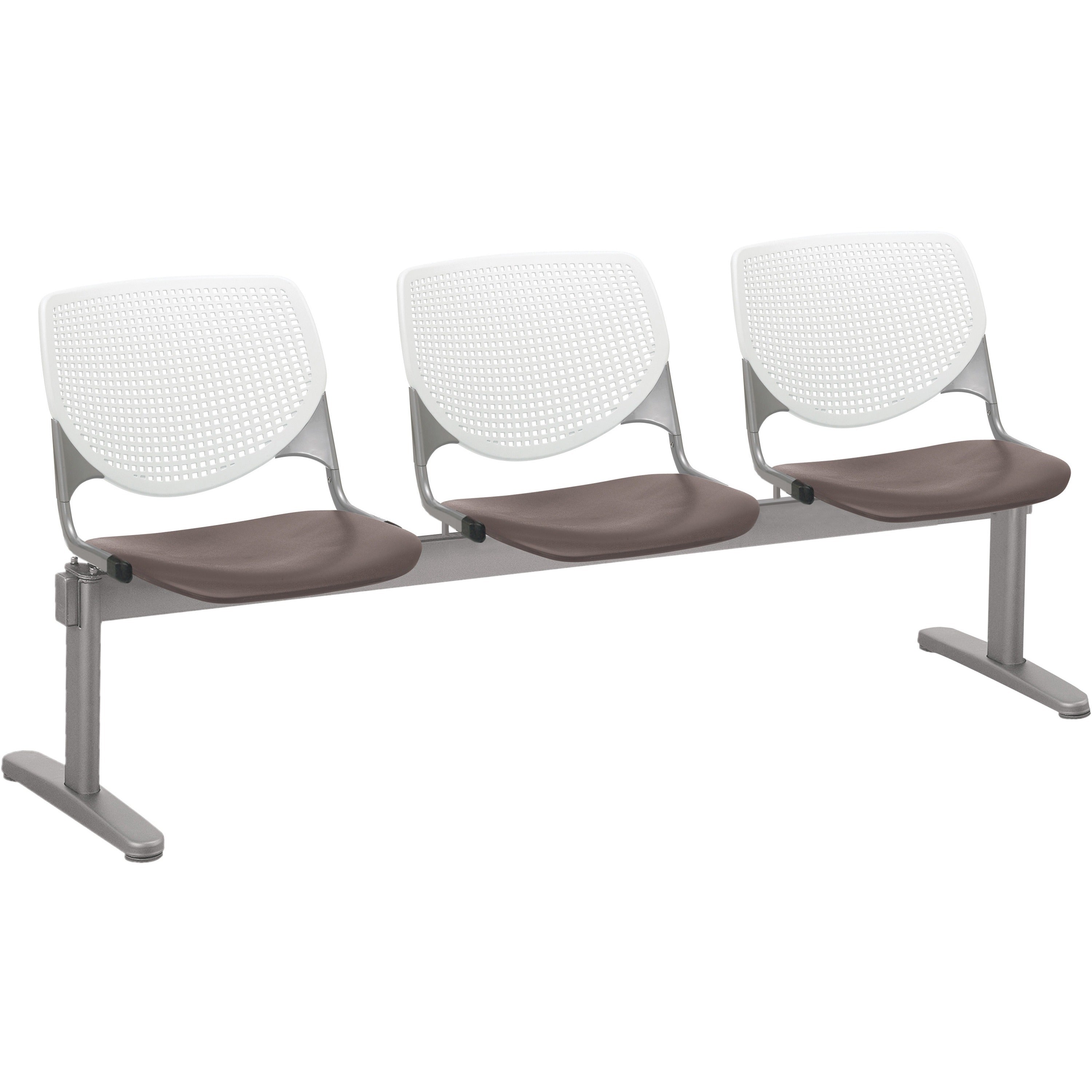 KFI Kool 3 Seat Beam Chair - Brownstone Seat Color - Polypropylene Seat Material - White Back Color - Polypropylene, Aluminum Alloy Back Material - Powder Coated Silver Frame Color - Tubular Steel Frame Material - 1 Each