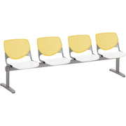 KFI Kool 4 Seat Beam Chair - White Seat Color - Polypropylene Seat Material - Yellow Back Color - Polypropylene, Aluminum Alloy Back Material - Powder Coated Silver Frame Color - Tubular Steel Frame Material - 1 Each