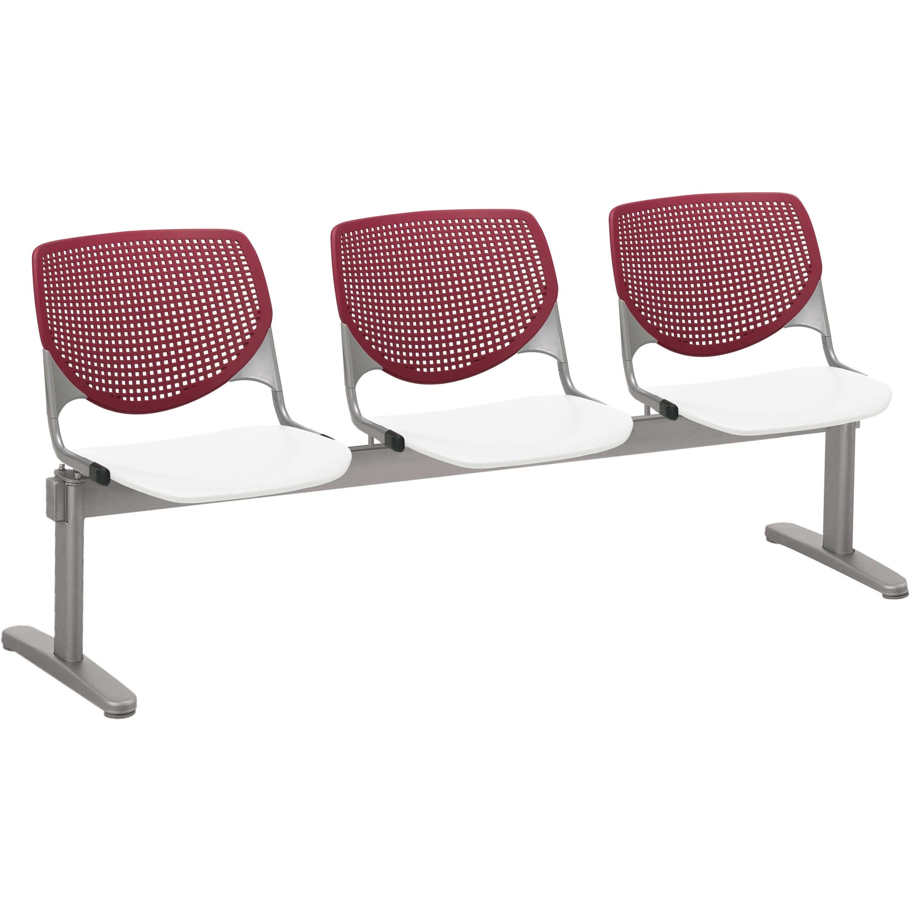 KFI Kool 3 Seat Beam Chair - White Seat Color - Polypropylene Seat Material - Burgundy Back Color - Polypropylene, Aluminum Alloy Back Material - Powder Coated Silver Frame Color - Tubular Steel Frame Material - 1 Each