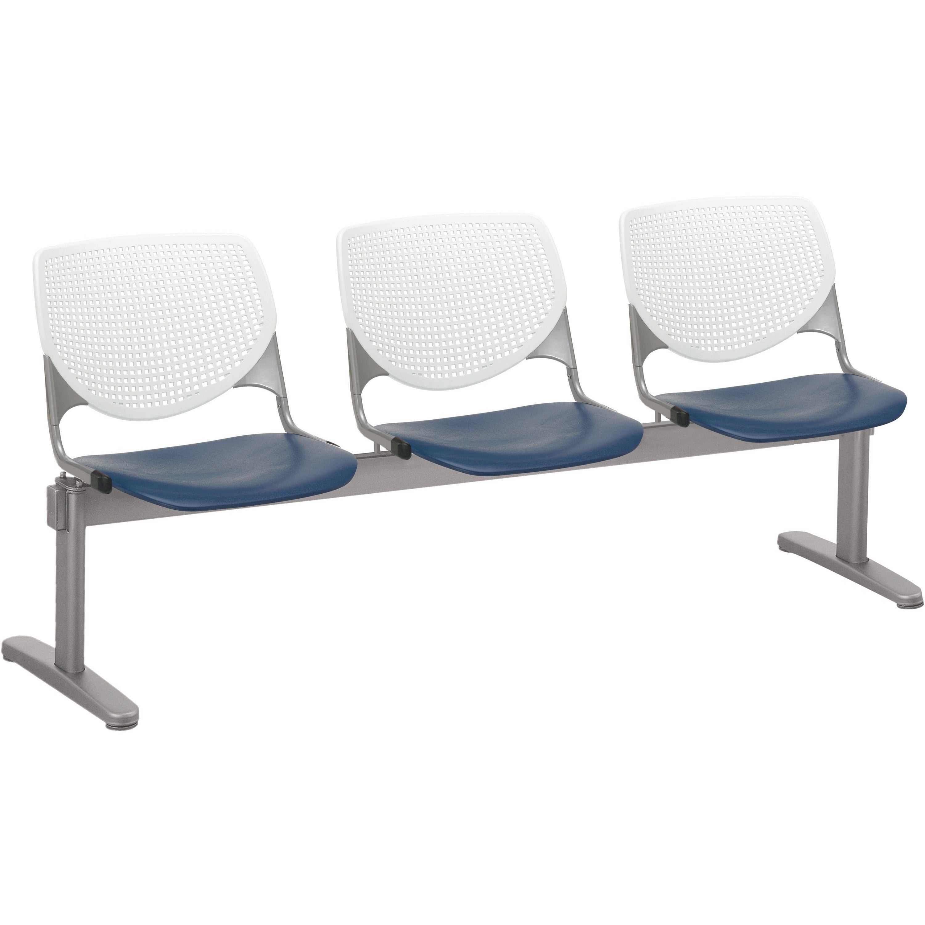 KFI Kool 3 Seat Beam Chair - Navy Seat Color - Polypropylene Seat Material - White Back Color - Polypropylene, Aluminum Alloy Back Material - Powder Coated Silver Frame Color - Tubular Steel Frame Material - 1 Each