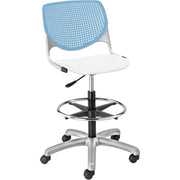 KFI Kool Stool With Perforated Back - White Seat Color - Polypropylene Seat Material - Sky Blue Back Color - Polypropylene, Aluminum Alloy Back Material - Powder Coated Silver Frame Color - Tubular Steel Frame Material - 5-star Base - 1 Each
