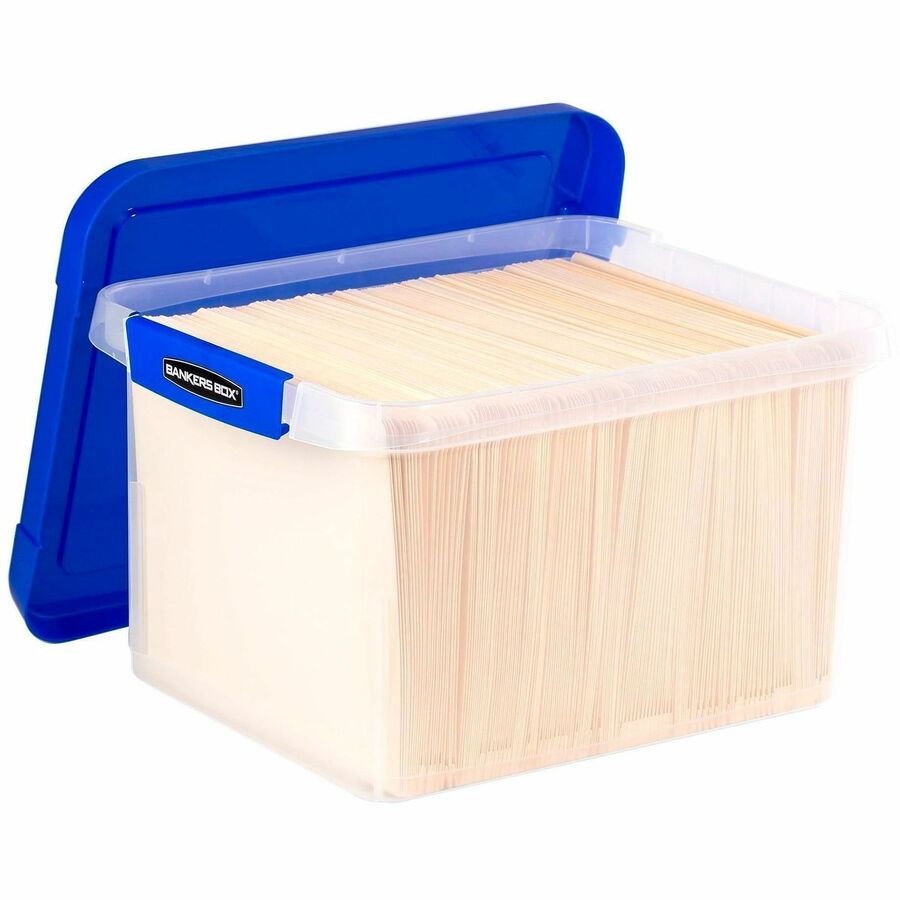 External Dimensions: 14.2" Width x 17.4" Depth x 10.6" Height - Media Size Supported: Letter 8.50" x 11" , Legal 8.50" x 14" - Lid Lock Closure - Heavy Duty - Stackable - Plastic - Clear, Blue - For File, Document - 2 Pack - TAA Compliant