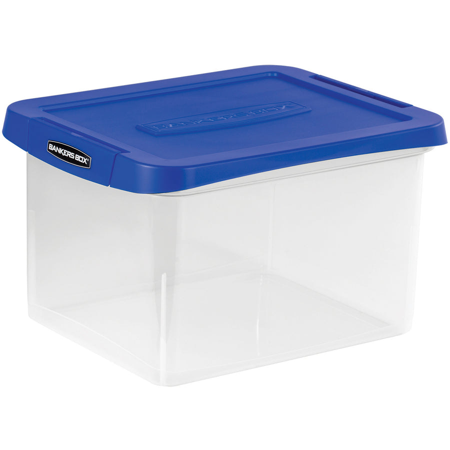 External Dimensions: 14.2" Width x 17.4" Depth x 10.6" Height - Media Size Supported: Letter 8.50" x 11" , Legal 8.50" x 14" - Lid Lock Closure - Heavy Duty - Stackable - Plastic - Clear, Blue - For File, Document - 2 Pack - TAA Compliant