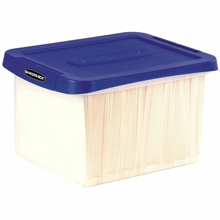 External Dimensions: 14.2" Width x 17.4" Depth x 10.6" Height - Media Size Supported: Letter 8.50" x 11" , Legal 8.50" x 14" - Lid Lock Closure - Heavy Duty - Stackable - Plastic - Clear, Blue - For File, Document - 2 Pack - TAA Compliant