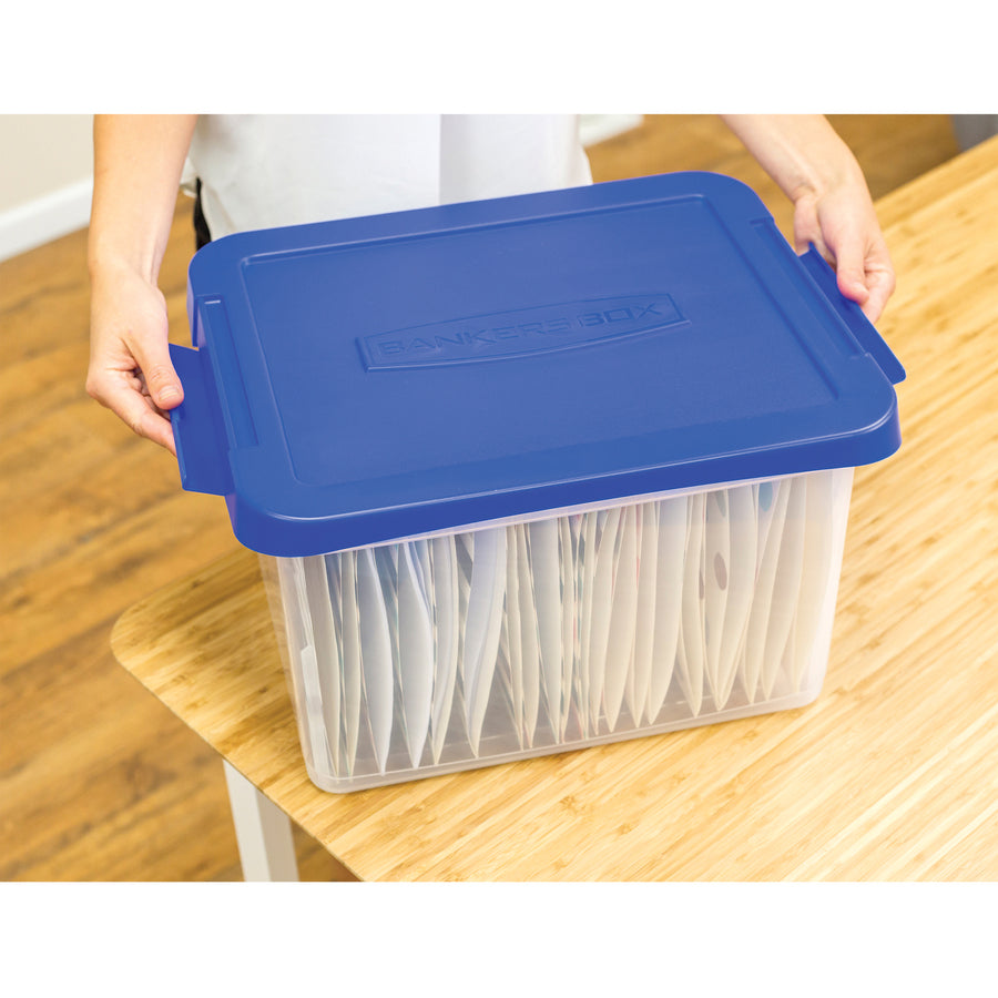 External Dimensions: 14.2" Width x 17.4" Depth x 10.6" Height - Media Size Supported: Letter 8.50" x 11" , Legal 8.50" x 14" - Lid Lock Closure - Heavy Duty - Stackable - Plastic - Clear, Blue - For File, Document - 2 Pack - TAA Compliant